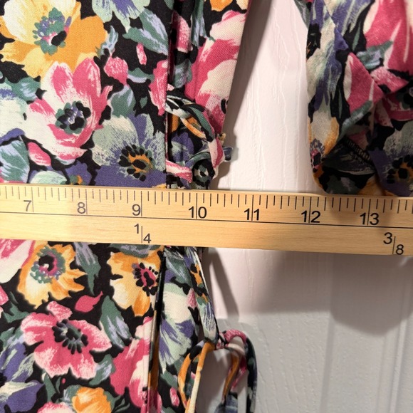 Paris Sport Club Floral Midi Dress Puff Sleeve Tie Waist Size 14 Small VTG - Picture 7 of 12